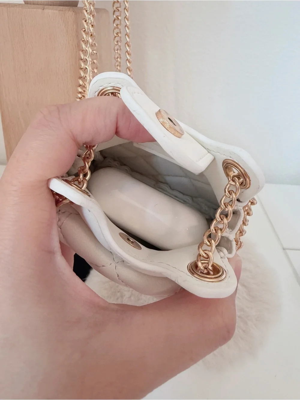 White Quilted Mini Bag Charm